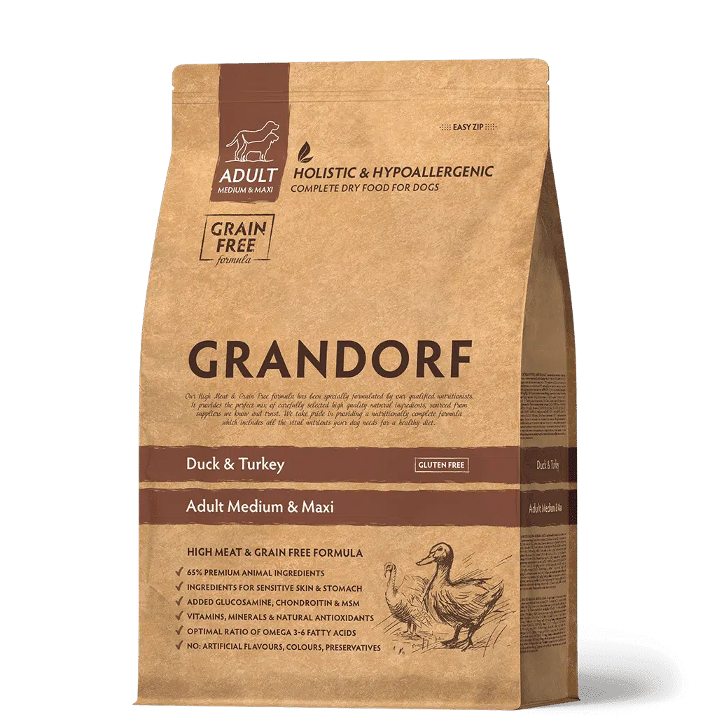 גרנדורף לכלב גזע בינוני/גדול ברווז והודו ללא דגנים 3 ק"ג