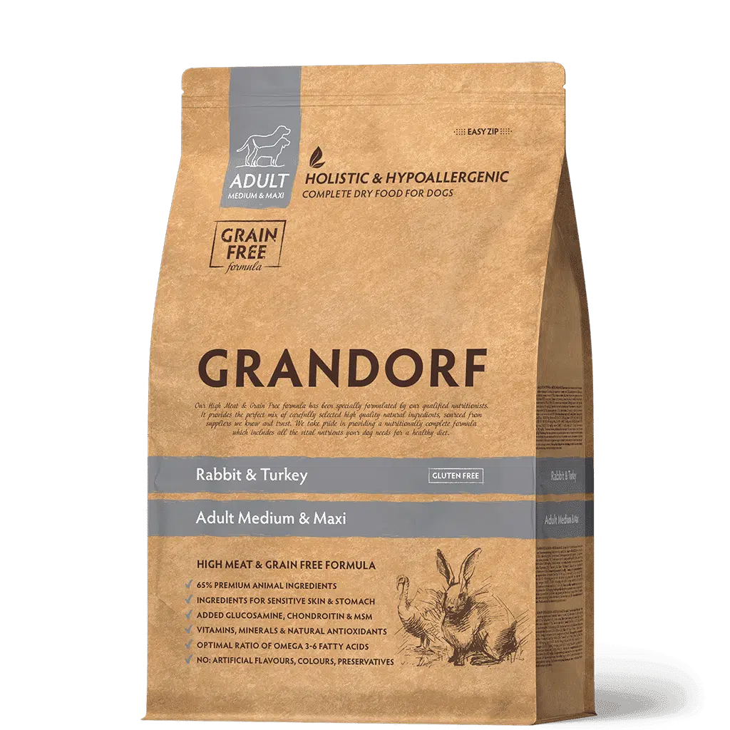 גרנדורף לכלב בוגר גזע בינוני/גדול ארנב והודו ללא דגנים 3 ק"ג
