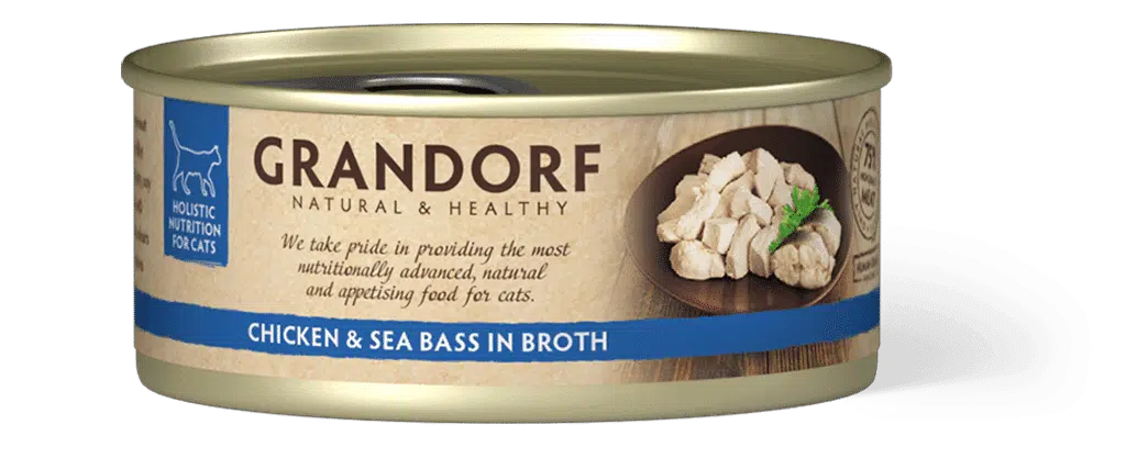 גרנדורף מעדן לחתול חזה עוף ובס ים 70 גרם
