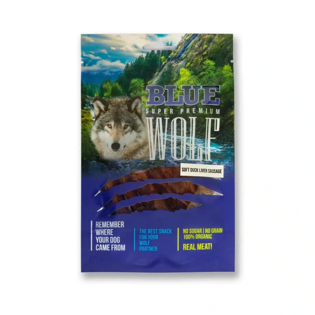 בלו וולף חטיף לכלב נקניקיות כבד ברווז מובחר 80 גרם
