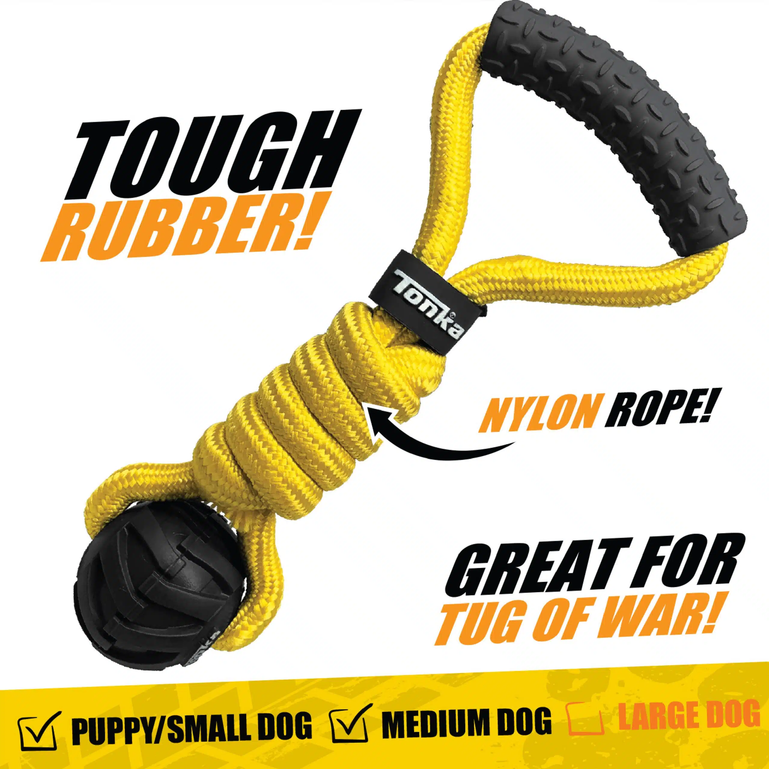⁦צעצוע לכלב חבל עם כדור גומי קשיח Tonka⁩ – תמונה ⁦2⁩