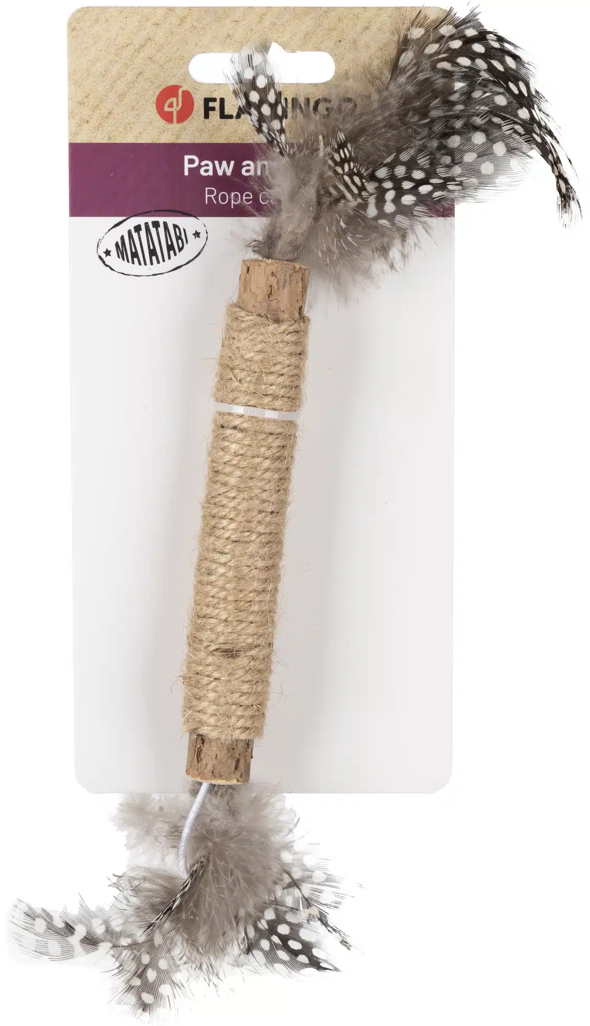 צעצוע מקל יוטה מעץ מטאטאבי ונוצות לחתול FLAMINGO