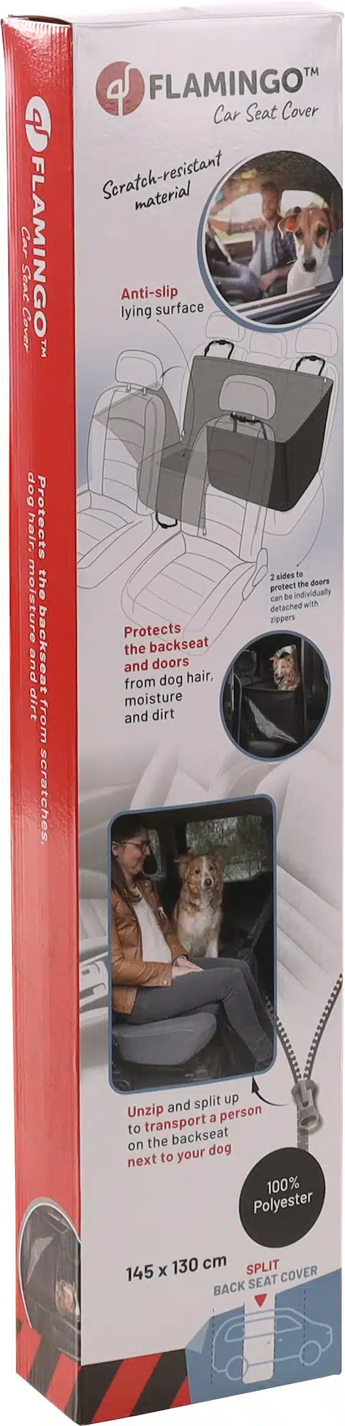 כיסוי מושב אחורי לרכב לכלבים סגנון ערסל FLAMINGO אריזה