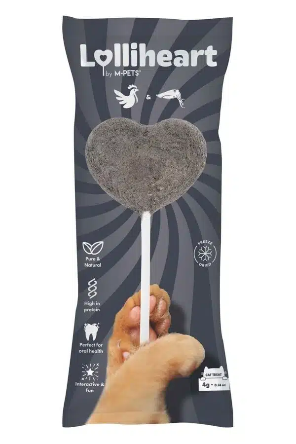 חטיף לחתול סוכריה על מקל לוליהארט עוף ודגי דיונון 4 גרם M-PETS עם אריזה