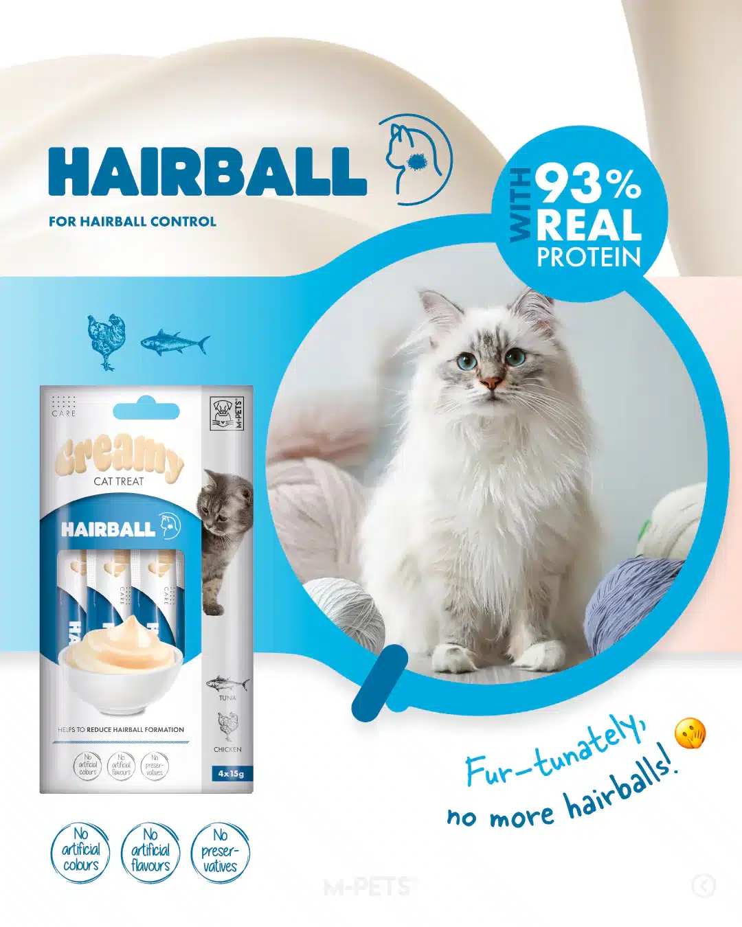 שלוק קרמי לחתול היירבול בטעם טונה ועוף 60 גרם M-PETS ברושור