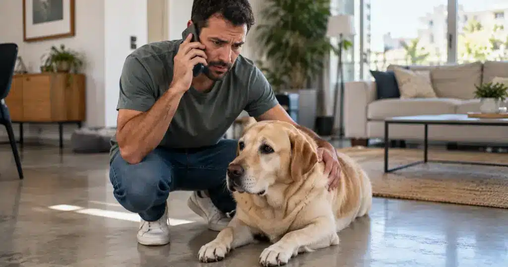 בעלים מתקשר לוטרינר אחרי שהכלב אכל שוקולד