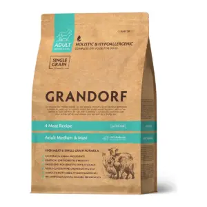 שק מזון יבש Grandorf לכלב בוגר מגזע בינוני וגדול 4 סוגי בשר 3 ק״ג