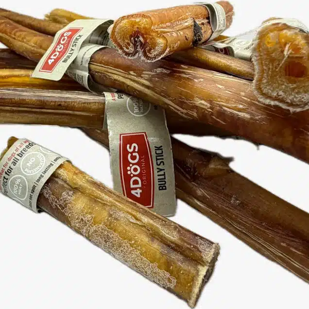 מקלות בולי סטיק טבעיים לכלב של 4DOGS עם תווית Bully Stick