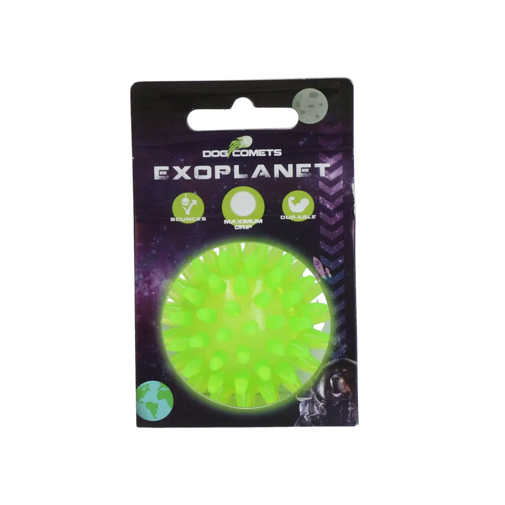 כדור קוצים כתום לכלב Exoplanet של Dog Comets באריזה